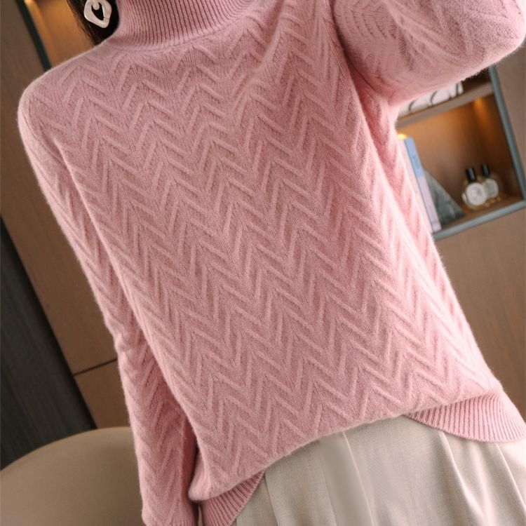 Autumn and Winter New Jacquard Half Turtleneck Women's Long-Sleeved Knitwear Pullover Top Seven-Needle Thickeneded Alalana Bottoming Shirt
