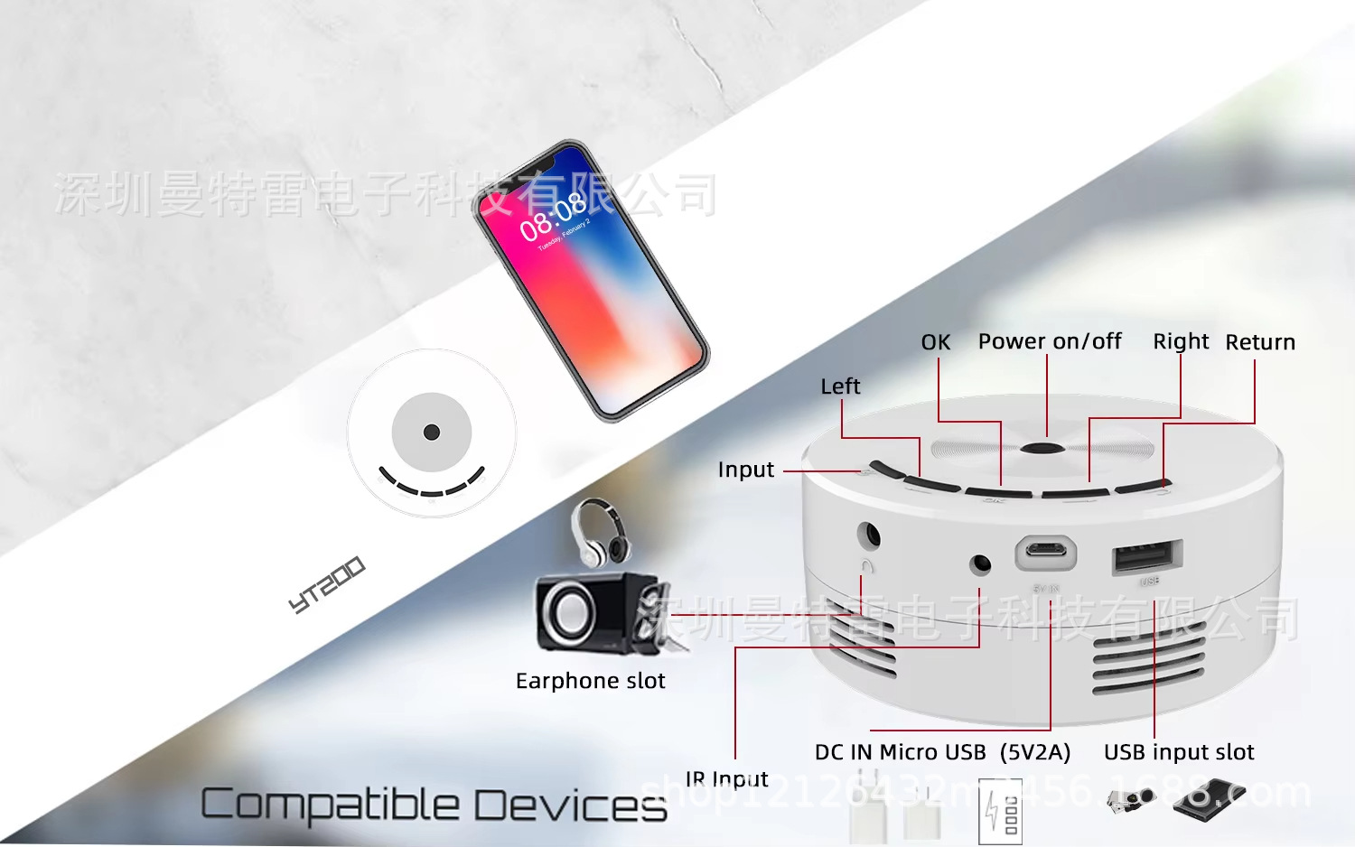Fabrika doğrudan satış YT200 projektör el mini taşınabilir projektör çocuk ev yüksek çözünürlüklü cep telefonu projektörü