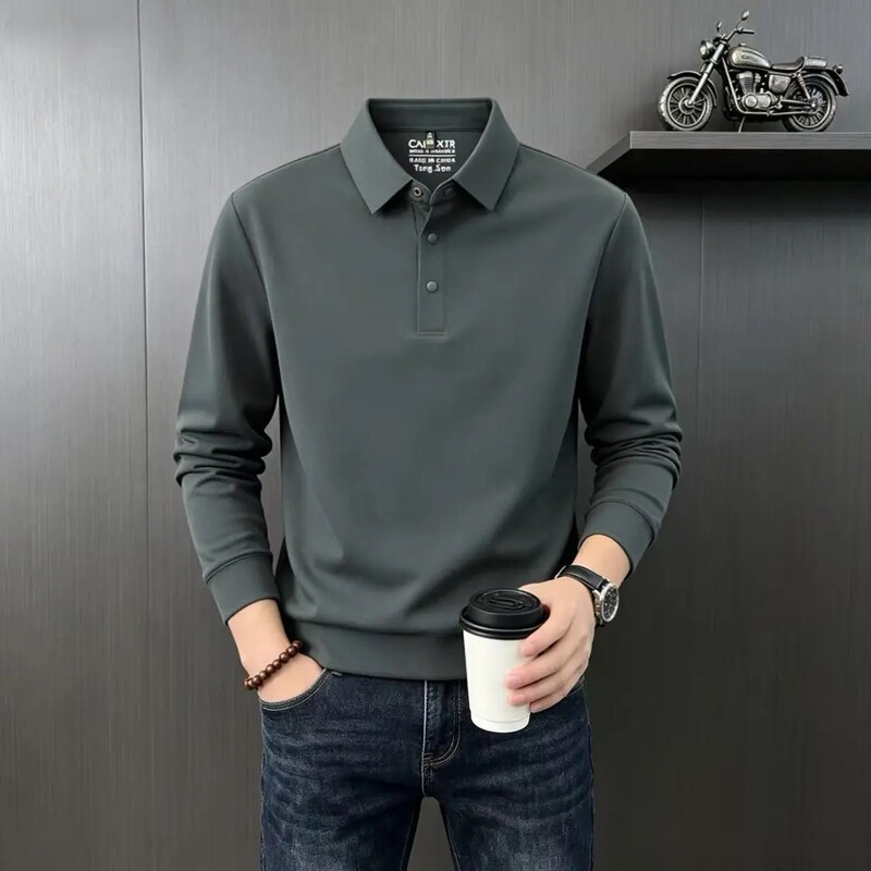 TikTok's popular autumn and winter seamless POLO shirt, long-sleeved, men's fashion, business casual, for young and middle-aged men, with a collar TikTok's popular autumn and winter seamless POLO shirt, long-sleeved, men's fashion, business casual, for young and middle-aged men, with a collar