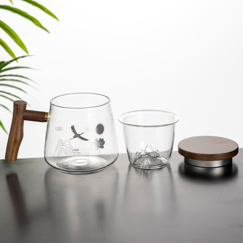 Taza de vidrio de separación de té de alta calidad china taza de té de alta borosilicina taza de té verde de oficina taza de té para hombres