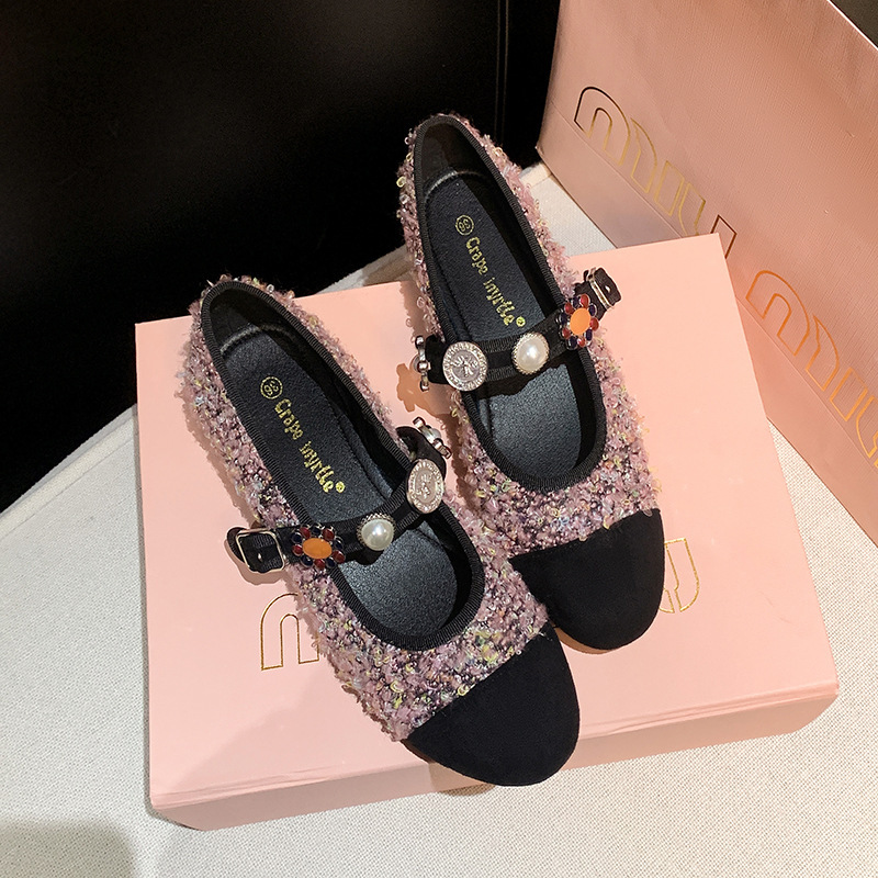 Princesa Su Yinyin Anne ~ Pequeña fragancia, botón de insignia de tweeze, zapatos individuales Mary Jane, zapatos de boda para banquetes para mujeres, zapatos planos para mujeres