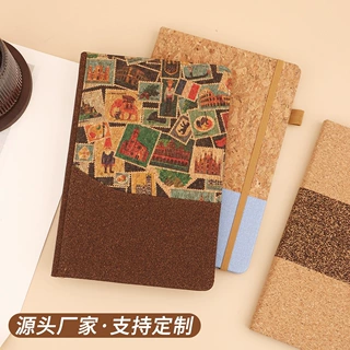 跨境专供a5环保软木拼接笔记本咖啡渣记事本绑带日记本多功能口袋