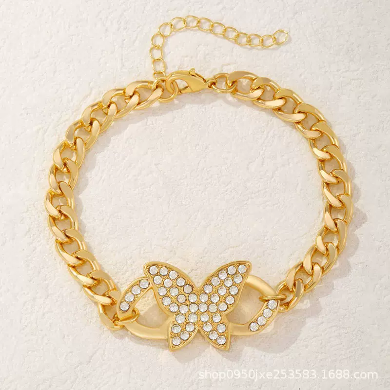 CDD欧美ins风格满钻蝴蝶古巴链手链手镯嘻哈炫酷潮人轻奢手饰批发