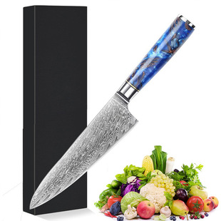 Cross-border Hot Sale Chef Knife Damascus Steel Resin Handle Chef Knife Western-style Kitchen Household Chef Knife in stock Wholesale