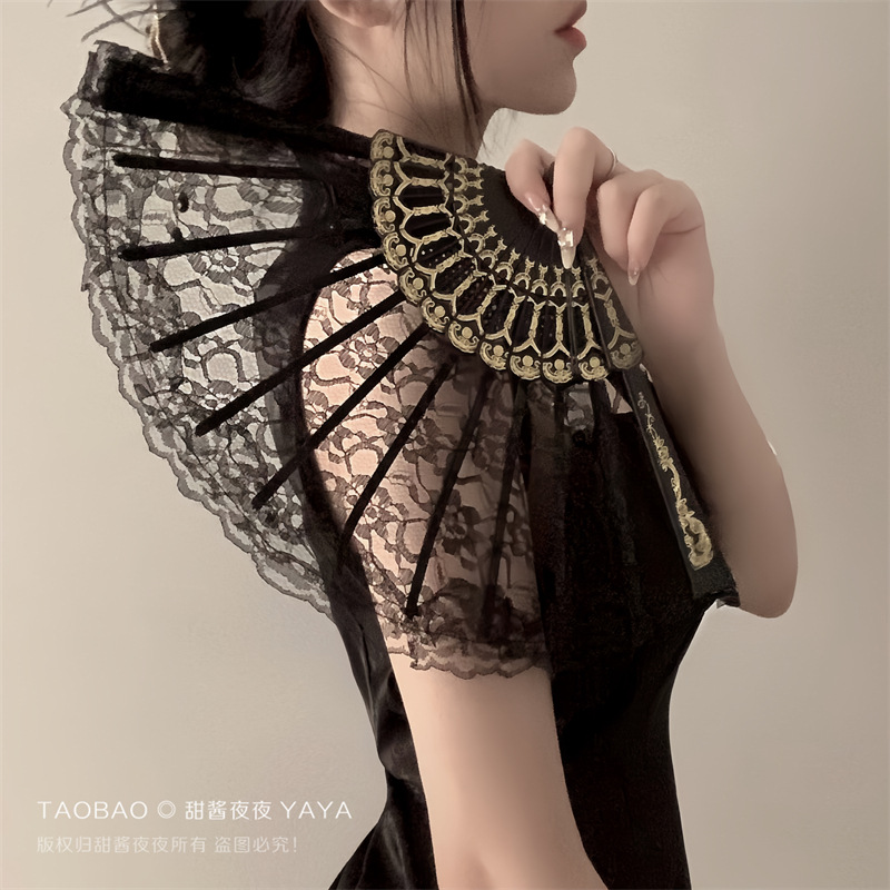 New Chinese Retro Black Lace Folding Fan Jk Lolita Hanfu Cheongsam Fan Tassel Antique Photography Props Female