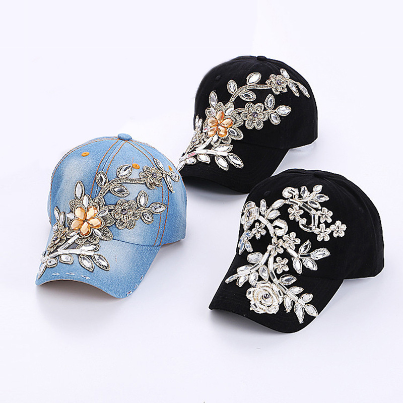 Women's Hip-hop Exaggerated Streetwear Flower Rhinestone Curved Eaves Baseball Cap display picture 1