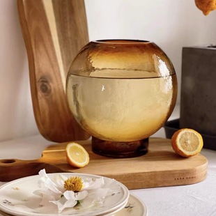 Simple colored glass visual hammer pattern ball Amber vase soft decoration light luxury hydroponic flower decoration