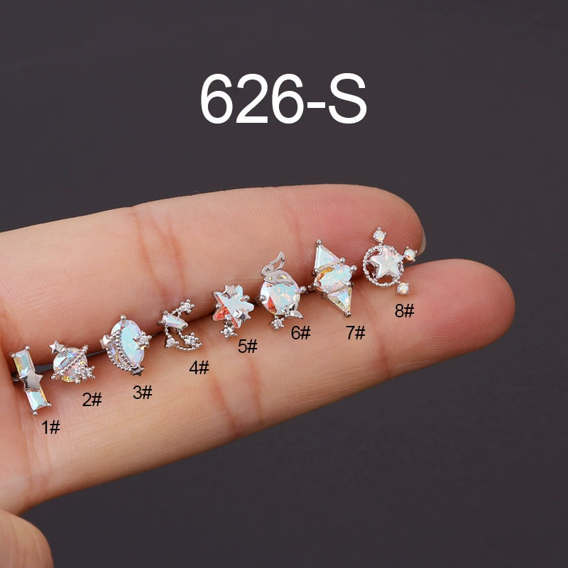 Серьга-цепочка 20G из нержавеющей стали с цирконом, безболезненна для сна, крепление 6 мм