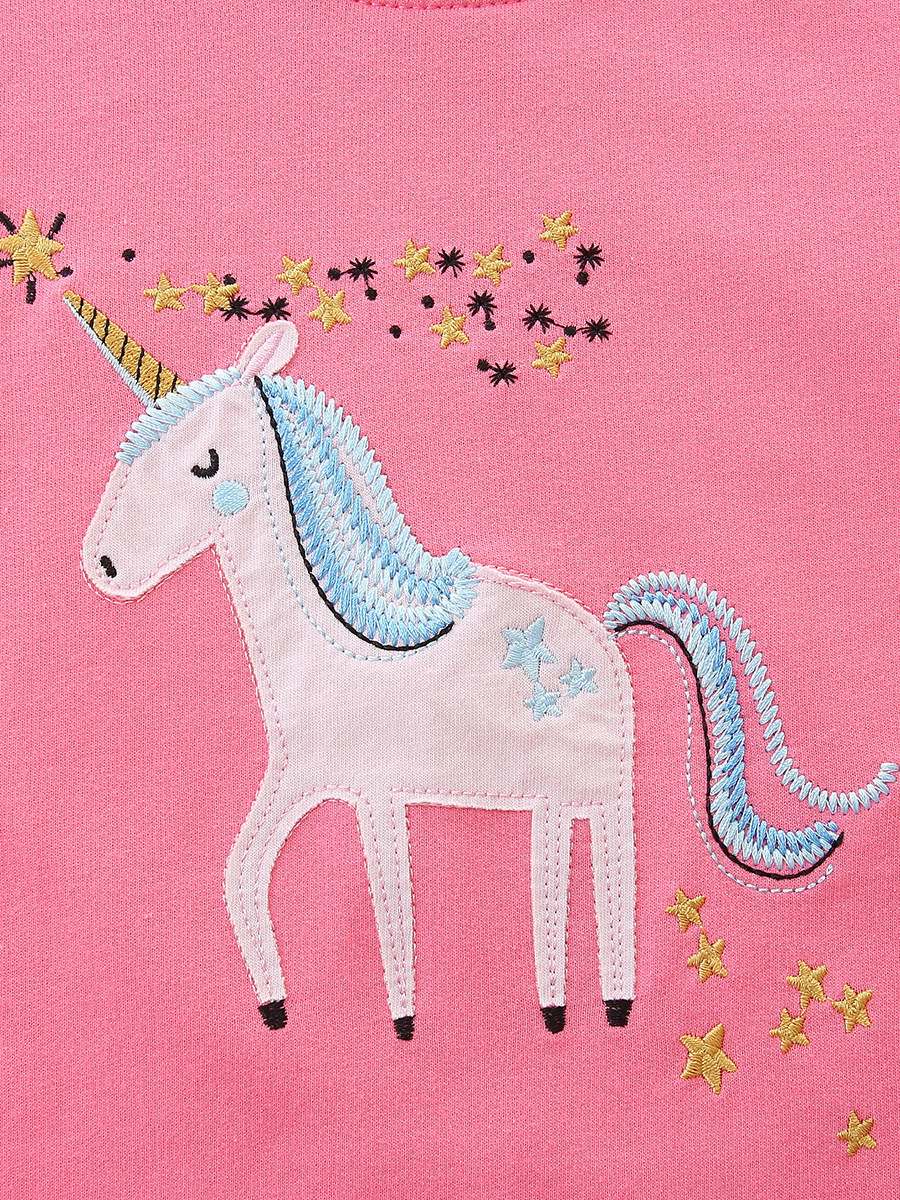 Venta directa de fábrica traje para niñas dibujos animados unicornio bordado parche cuello redondo suéter para niños moda niñas pantalones deportivos