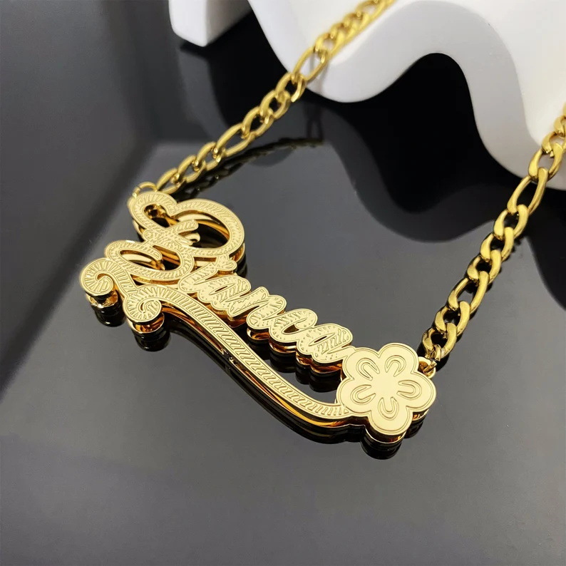 Collana con nome inciso in acciaio inossidabile bicolore_voghion.com