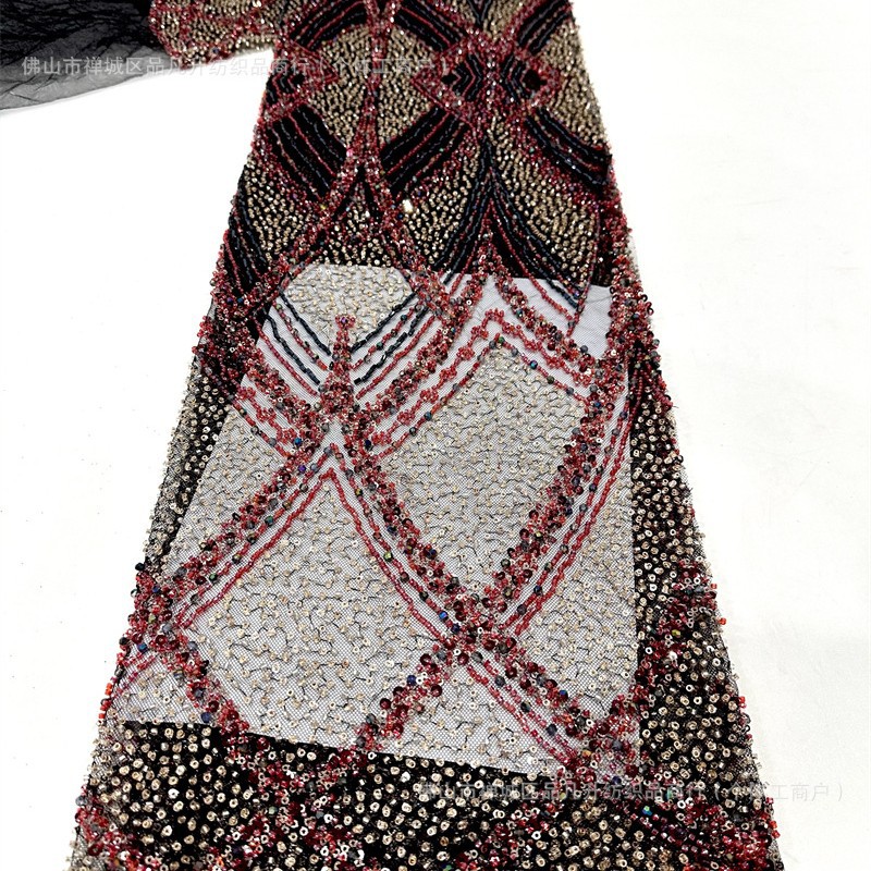 Industria pesada Gaoding vestido de boda tela bordada encaje tubo bordado tela de moda tela de malla sequilla en stock