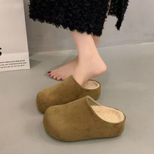 厚底内增高包头半拖鞋女外穿2025新款秋冬季加绒一脚蹬勃肯棉拖鞋