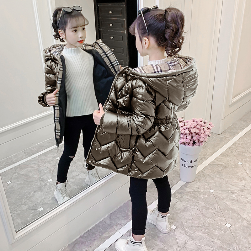 女童棉衣2024新款冬裝加厚洋氣小棉襖中大童亮皮免洗羽絨棉服外套