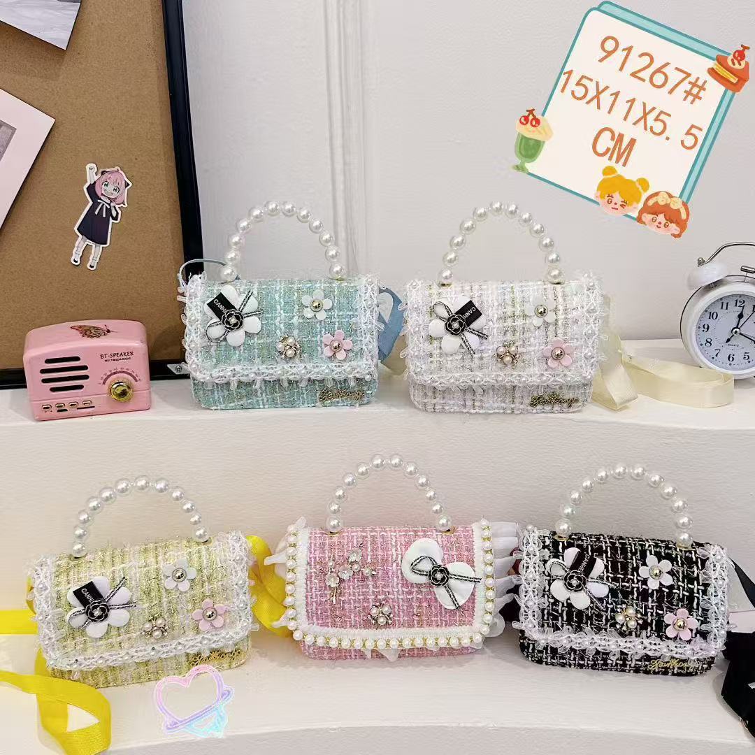 2025 nuevo estilo coreano de viento de fragancia mini niñas princesa de perlas portátil hombro único accesorios bolsos para niñas