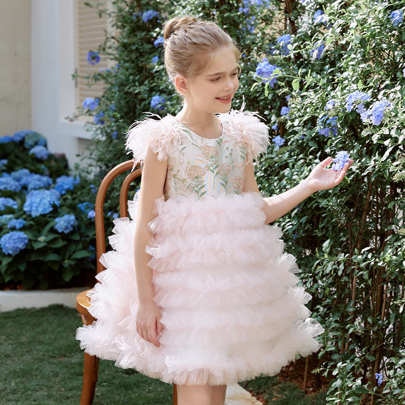 Girls Princess Dress 2025 New Summer Heavy-Duty Tutu Cake Dress High-End Kidsren's Birthday Dress