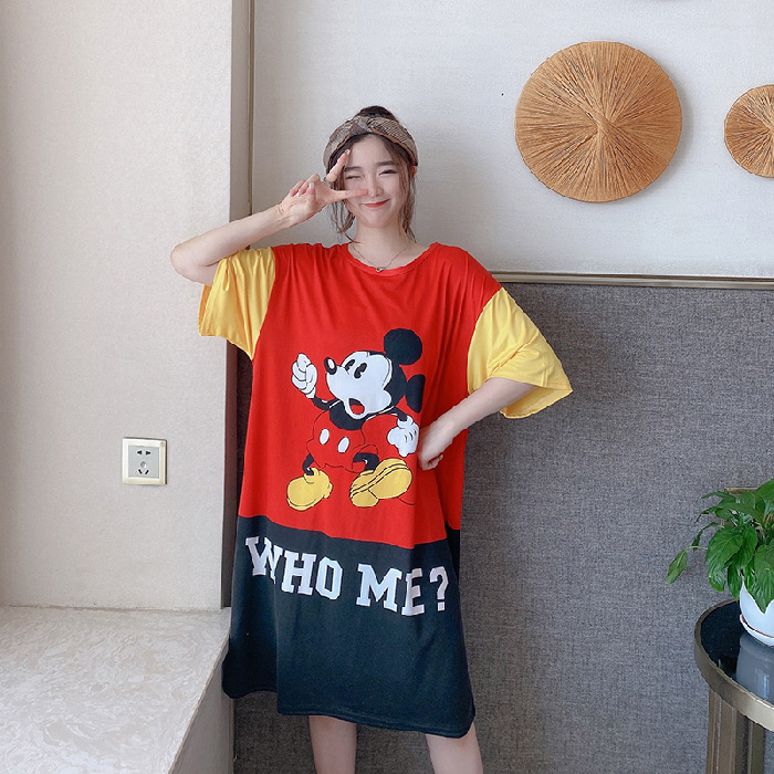 Comercio exterior camisón de verano de las mujeres de manga corta pijamas de dibujos animados delgada de doble cara de seda impresa vestido cultural ropa para el hogar