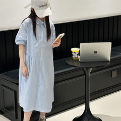 夏季新款中大女童中袖連衣裙童裝兒童女孩襯衫裙寬鬆休閒氣質洋氣