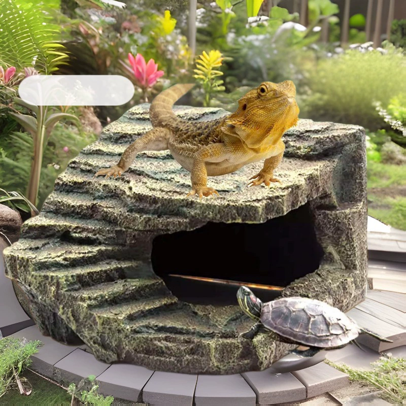Реквизит для ландшафтного дизайна рептилий, украшения для животных, камень для укрытия, пещера, скрытый аквариум, поделки из смолы, платформа для загара черепахи.