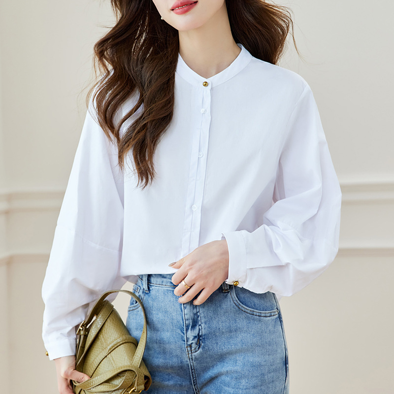 K Blue Striped Shirt, Women's Long Sleeved New Round Neck Top, Fashionable And Versatile, Loose And Slimming Shirt_ecoleips.com