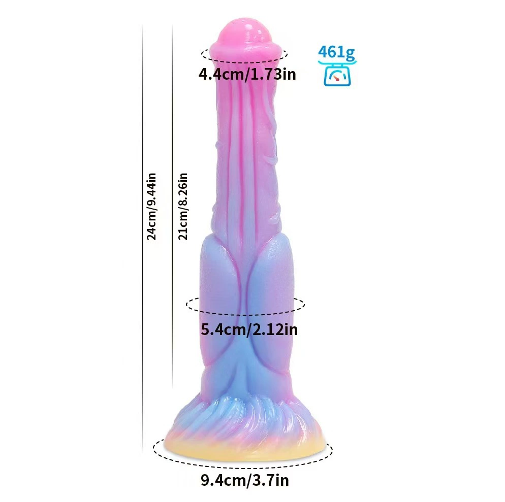 Силиконовый вагинальный dildo, светящийся платиновый силикон, фактурный фантазийный дизайн, 18,6 × 5,6 см