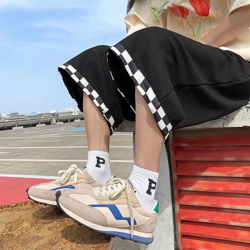 Summer American-Style Cropped Shorts Casual Loose Plus-Size Hip-Hop Seven-Point Pants Men's Trendy Large-Size Waffle