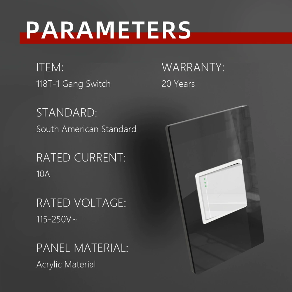 South America 118T series acrylic panel one-position switch 110~250V one-on single-control double-control wall switch