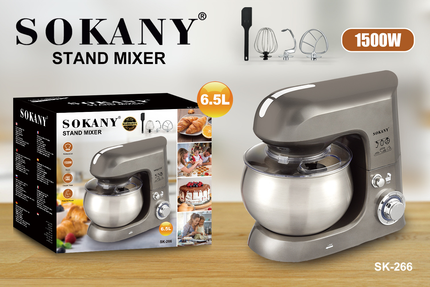 跨境sokany266家用揉面机和面机台式搅拌机Stand Mixer  6.5L;详情2