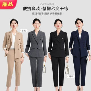 双排扣修身西服外套教师面试正装售楼部工作服批发秋冬西装套装女