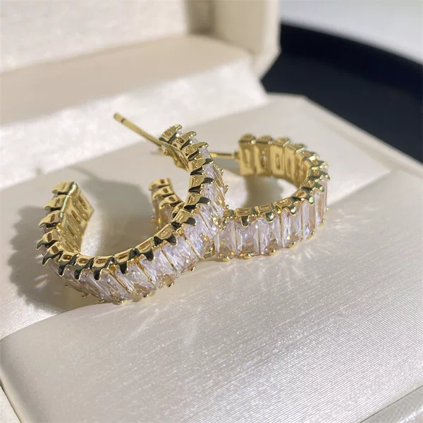 Cross-Border Fashion Full Zirconium C-Shaped Earrings Internet Celebrity Ins Elegant Accessible Luxury High-End Earrings Personalized Trendyy Earrings Earrings