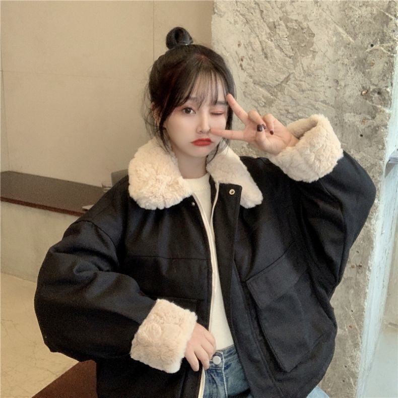 Winter 2025 New Short Style Fleece-Lined Thickened Fur Collar Petite Cotton-Padded Jacket Parka for Women