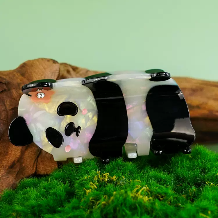 逸意饰品熊猫花花醋酸抓夹可爱卡通发夹国风发卡百搭发饰鲨鱼夹