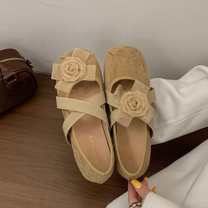 봄과 가을 여성을위한 플랫 발레 슈즈 새로운 프랑스 저녁 바람 복고풍 스웨이드 요정 부드러운 메리 제인 신발