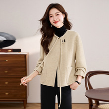 双面羊毛女小香风秋冬2025新款系带牛角扣羊毛气质宽松时尚外套