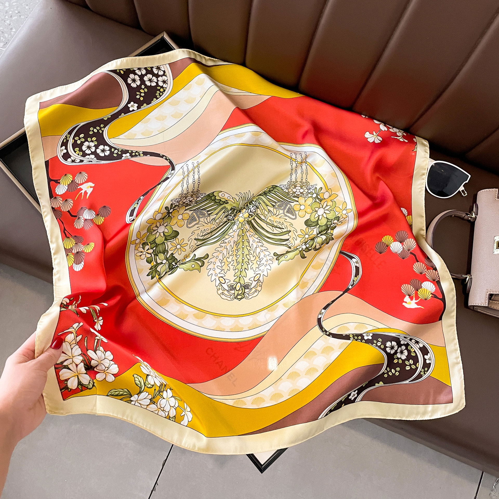 62g Weight Silk Scarf Classification Holiday, Daily Occasion Polyester Material Flower Pattern Spring&Summer Season Women's Gender Elegant, Korean Style Style Women's Elegant Korean Style Flower Polyester Silk Scarf 1