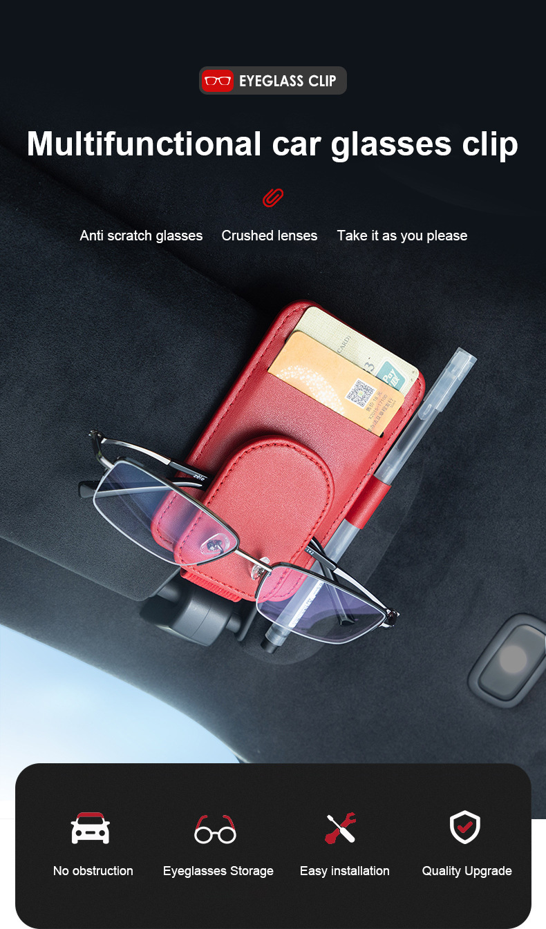 Car-Mounted Multifunctional Glasses and Ticket Holder, Practical High-End Round Eyeglass Clip, Multifunctional Accessory, Stylish