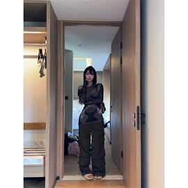 时尚网纱性感辣妹一字肩长袖T恤女春季新款设计感显瘦内搭上衣服