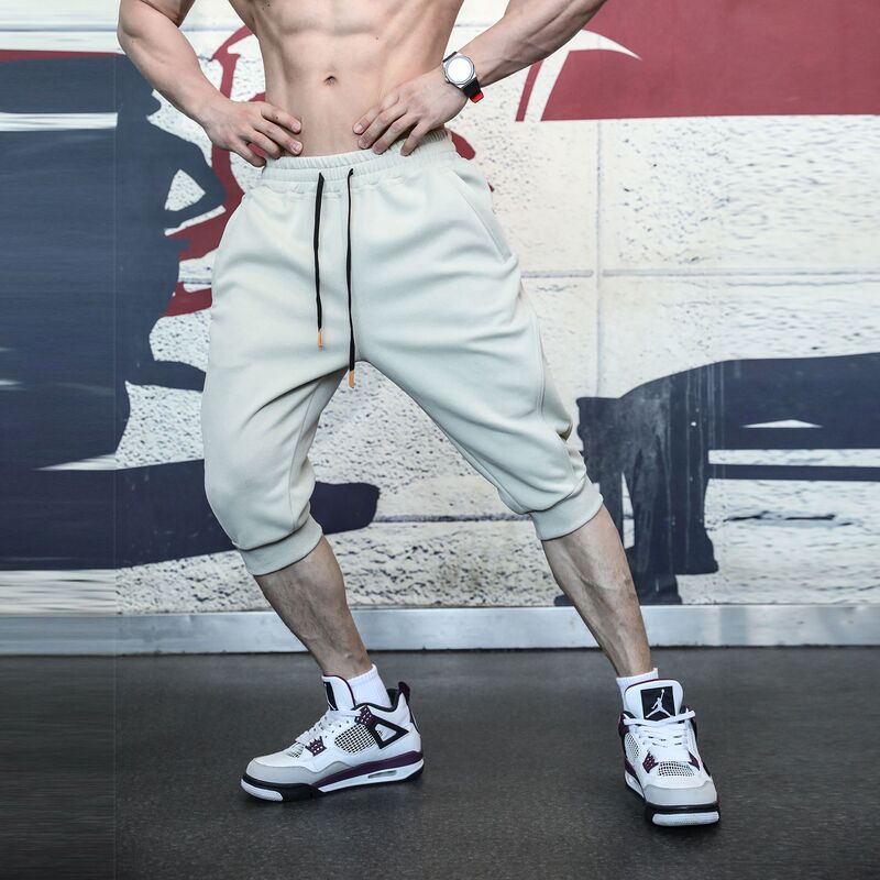 Summer Casual Outdoor Sports Pants Capri Pants Training Basketball Pants Stitching Solid Color Bundle Leg Threaded New Arrival Trousers for Men