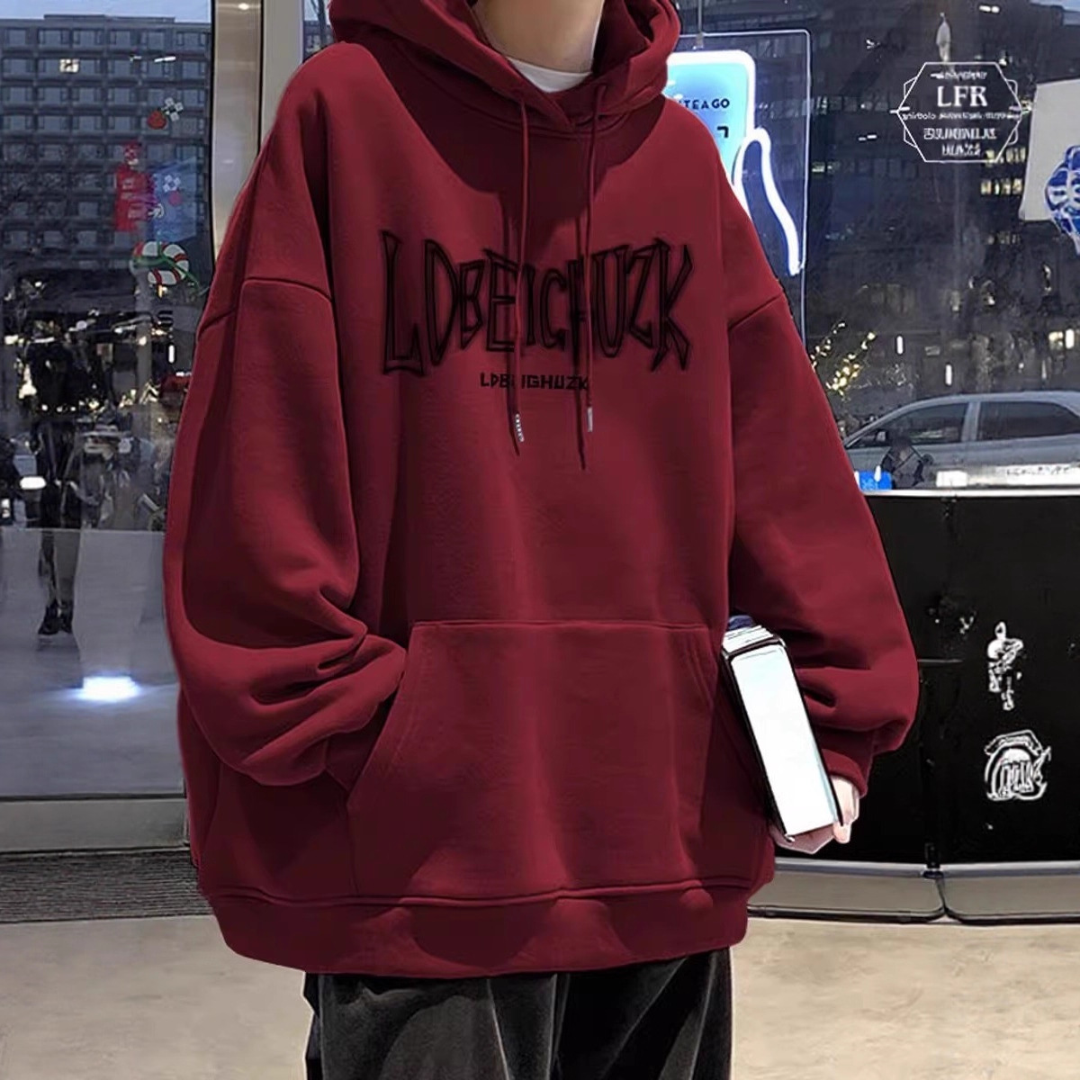 潮牌重磅连帽卫衣男2025秋冬季日系休闲设计宽松加绒加厚套头外套