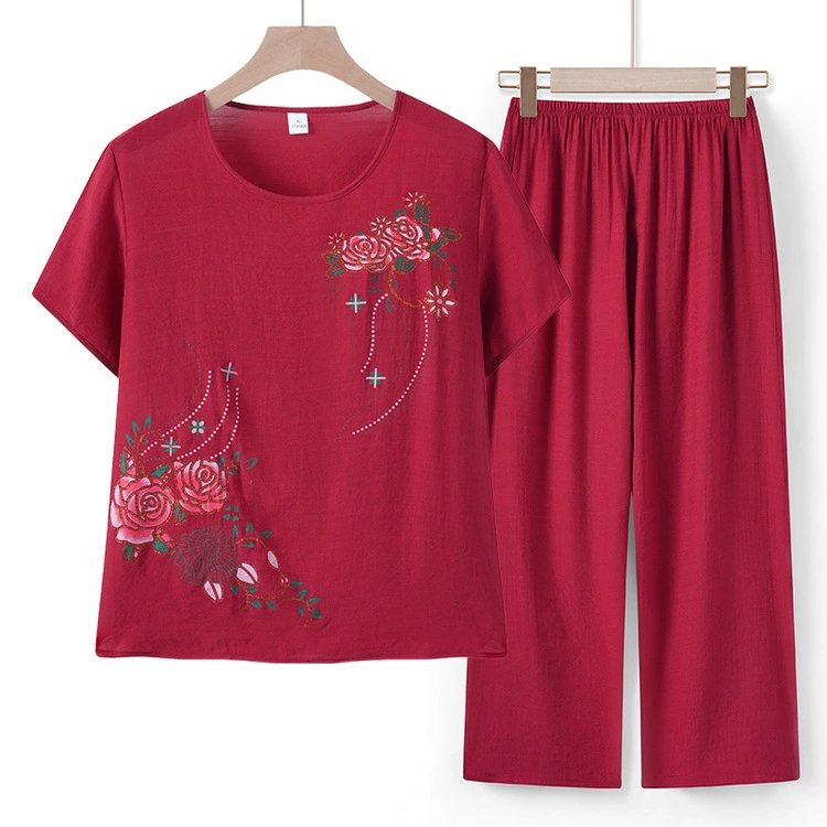 Лето 50 лет 60 мама одежда пижамы женщины тонкий пижама набор средней и пожилой одежды пожилая бабушка набор из двух частей