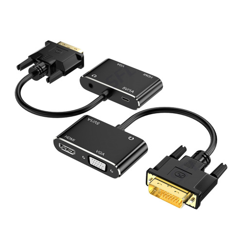 DVI to HDMI VGA with audio and power supply, same display and same frequency converter, DVI to HDMI four-in-one adapter cable