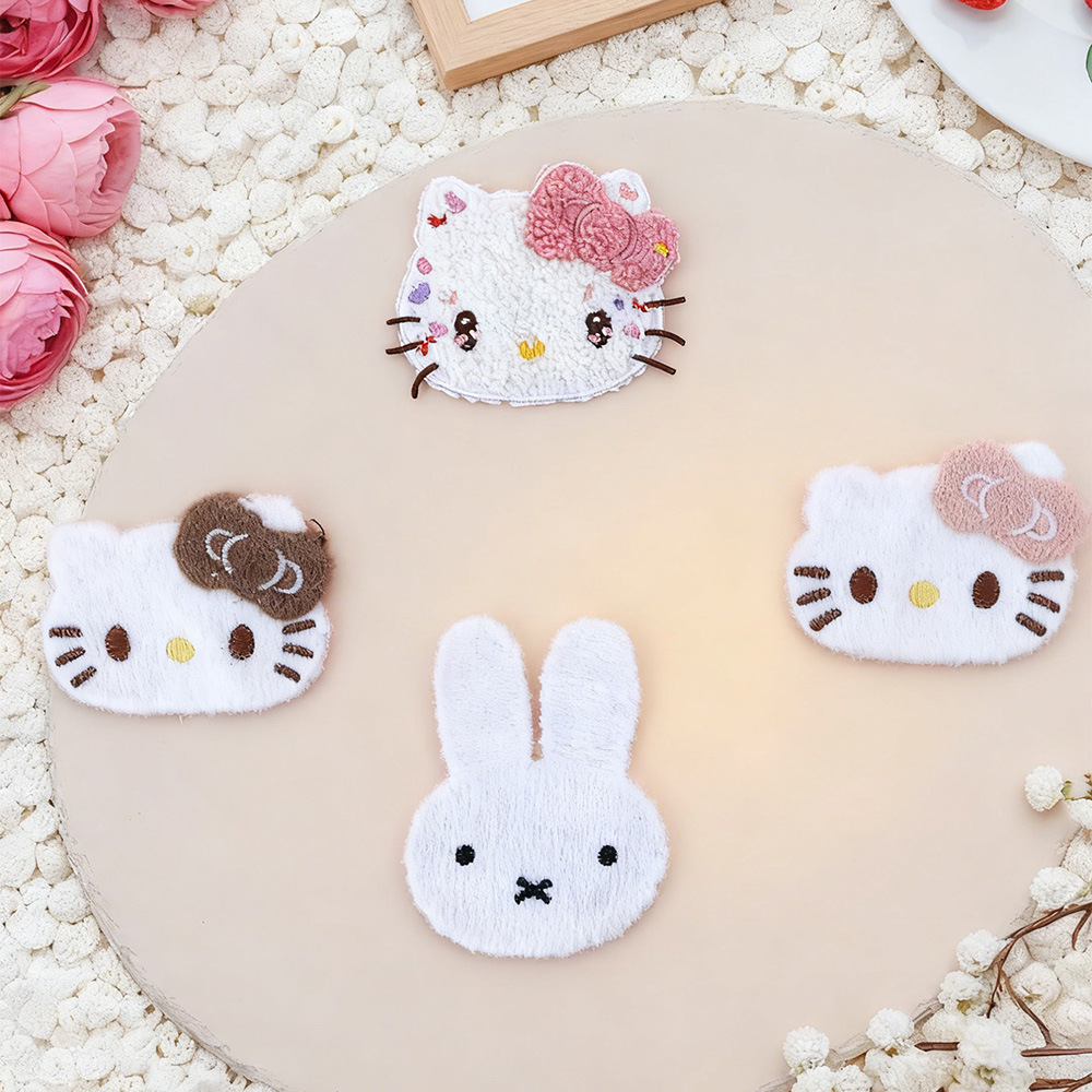 Wholesale Cute Kitty Cat and Miffy Rabbit Plush Hair Clips for Girls, Side Fringe Magic Tape Hairpins
