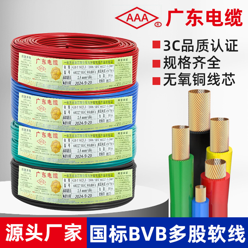 Guangdong cable national standard BVB wire 1.5 2.5 4 6 square multi-strand single plastic home decoration wiring project cable