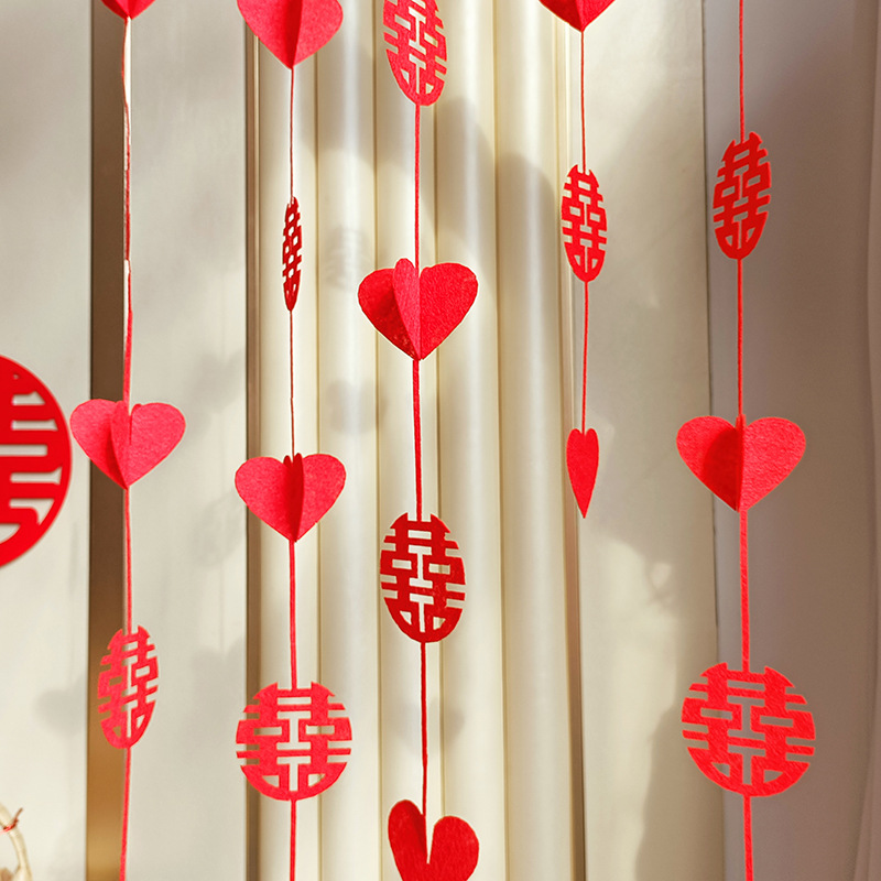 Xiaohongshu Style Non-woven Round Happy Decoration Wedding Room Decoration 3D Love Heart Hanging Ornament Bedroom Decoration