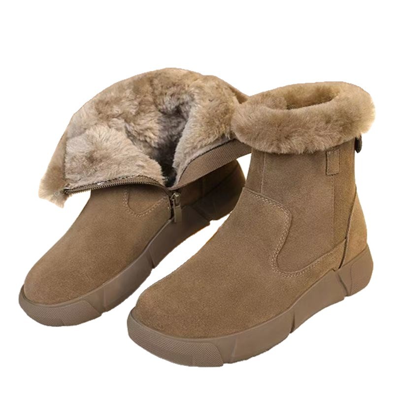 Botas de nieve anticongelantes de alto valor facial para mujeres otoño y invierno 2025, pieles integradas con zapatos de algodón de muffin grueso