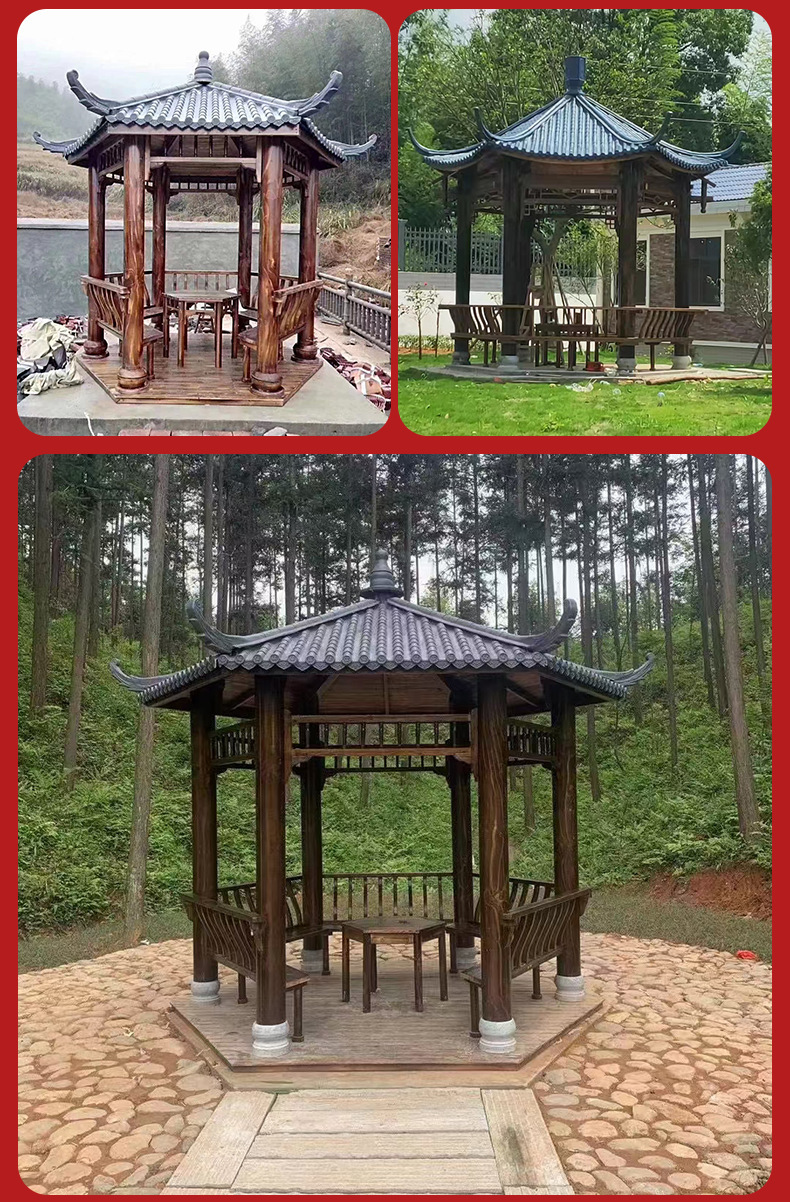 树脂瓦六角凉亭新中式庭院别墅花园六角亭户外防腐木亭子厂家直供-阿里巴巴