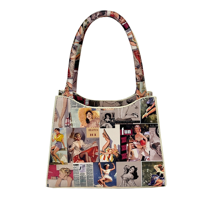 Bolso de moda europeo y americano 2025 verano nuevo bolso femenino cartel retro bolso de hombro cadena de personalidad bolso de mensajero marea