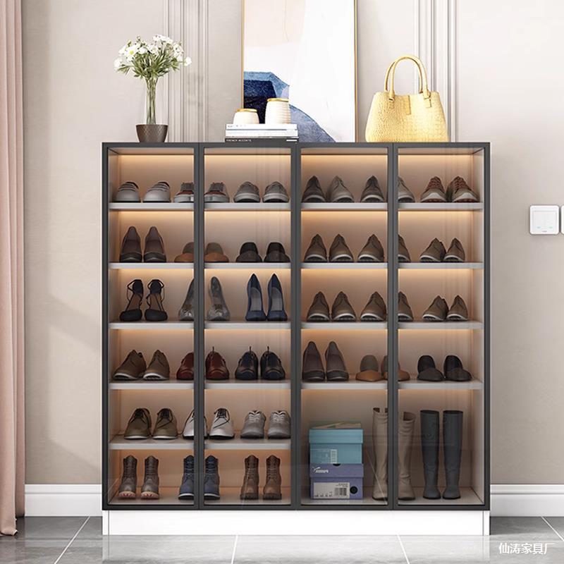 Family Entrance Shoe Cabinet Reach Luxury Glass Door Dustproof Cabinet New 2025 Popular Corridor Exterior Entrance Shoe Cabinet