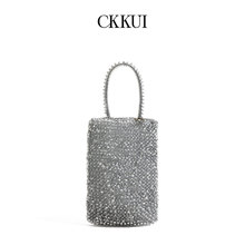 CKKUI 法式小香风手工编织手提包2025轻奢PVC闪亮百搭编织单肩包