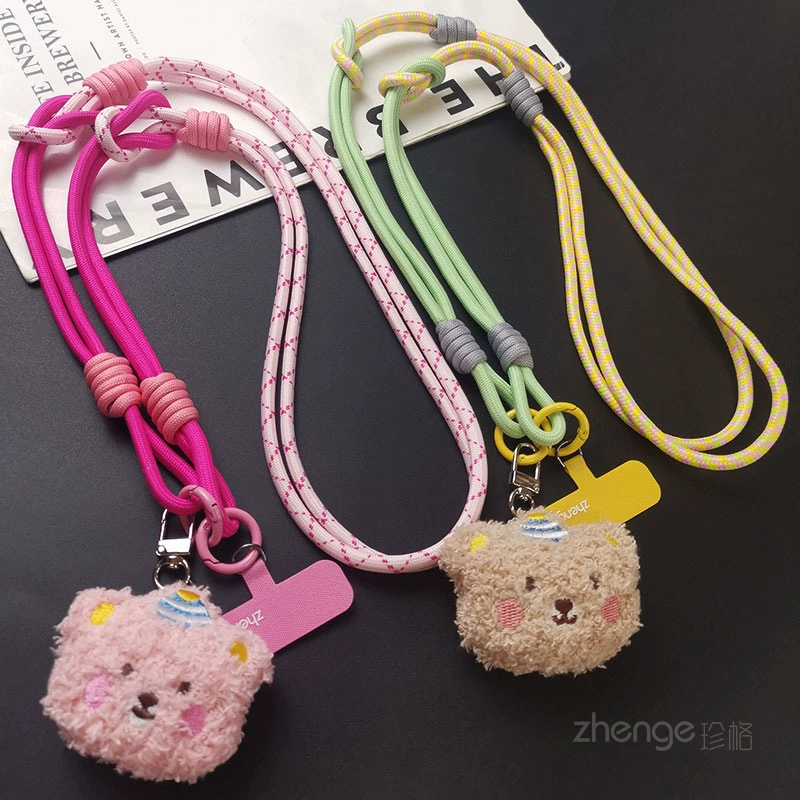 Mobile phone, strap, long brand adjustable cartoon cute shoulder bag, plush, with little bears