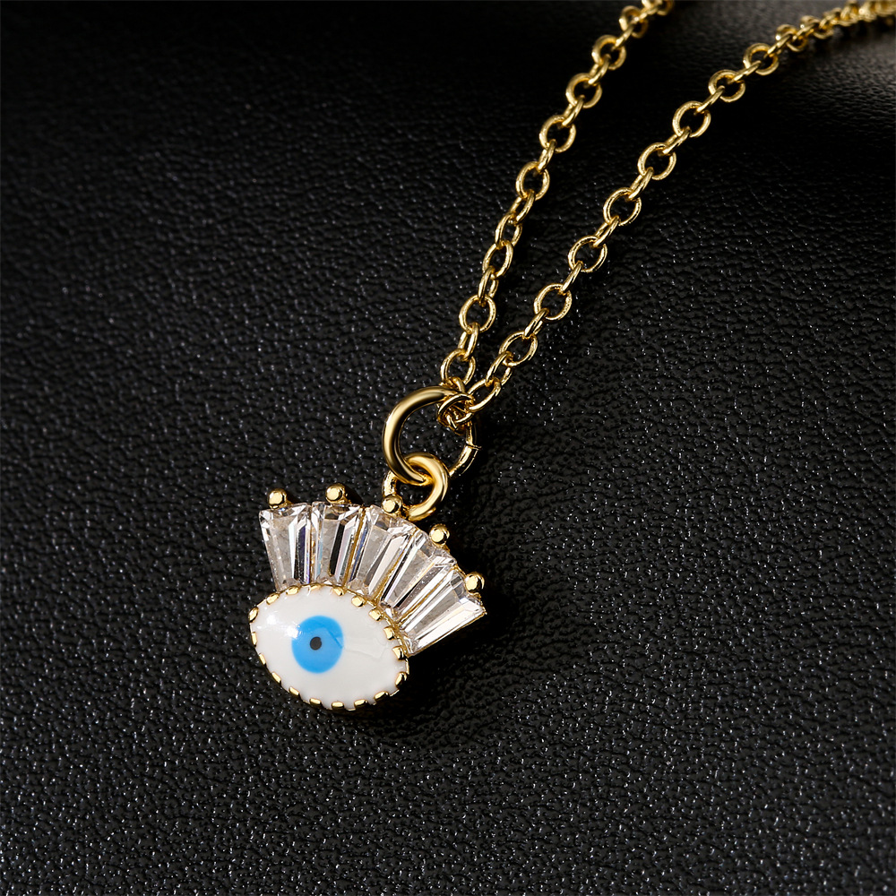 Fashion Copper Plated 18k Gold Drop Oil Zircon Eye Pendant Collarbone Chain display picture 1